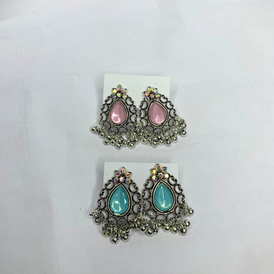 Arza Enterprises Pink Purple Enamel Designer Traditional Drop Earrings... Brass Earring Set