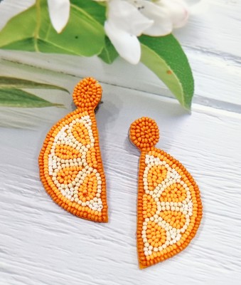 kalp creations Quirky ORANGE Earrings Beads Fabric Drops & Danglers