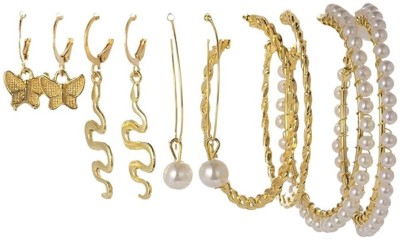 DESTINY JEWEL'S Gold Plated Butterfly Shape Drop Snake & Hoop Earrings Set For Women & Girls Pearl Alloy Hoop Earring