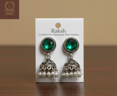 Raksh White Stone and Pearl Jhumka Earrings Crystal Alloy Jhumki Earring