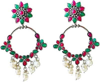 Muccasacra Flowery collection Office n Partywear Studded Carnelian Multicolour Stone Pearl, Onyx Alloy, Stone, Metal, Mother of Pearl Stud Earring
