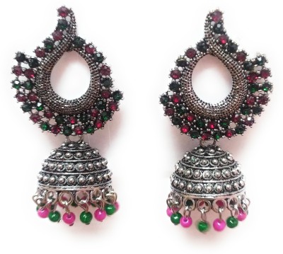 Sudipta Creations Traditional Oxidised Multicolor Stone Fancy Jhumka Earring for Girls and Women Pearl Alloy Drops & Danglers, Jhumki Earring