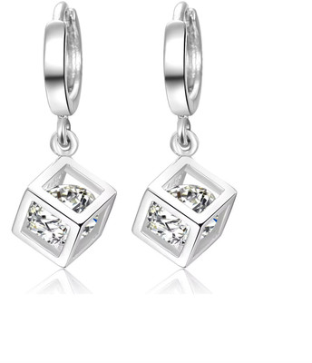 silvia Silvia 925 Sterling Silver Shiny Square Cubic Zircon Hoop Earrings for Women Cubic Zirconia Sterling Silver Hoop Earring, Drops & Danglers