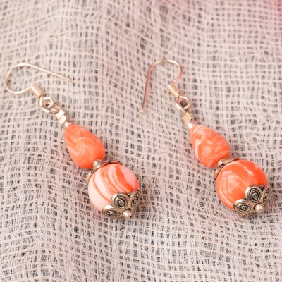 Pearlz Ocean 2.5 Inch Dyed Howlite Orange Round Shaped Alloy Drops & Danglers