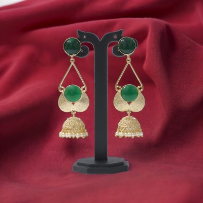 JHUMKARANI Designer Jhumka 18k Gold Plated with Monalisa Stone Brass Jhumki Earring