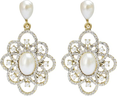 Lucky Jewellery Lucky Jewellery Golden Tone Partywear White Pearl & Stone Earring Alloy Drops & Danglers