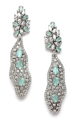Karatcart Karatcart Silver Plated Embellished Lime Green CZ Drop Earrings for Women Alloy Drops & Danglers