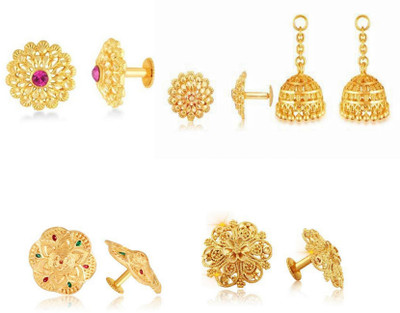 blush bella pack of 5 studs jhumki gold plated earrings light weight and screw closure Crystal Brass Stud Earring