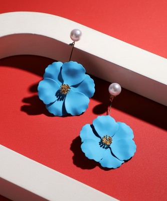 SOHI Women's Floral Hues Stud Earrings - Sky Blue Alloy Stud Earring