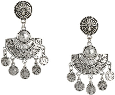 Sangria Silver Plated Oxidised Ethnic Circle shaped Stud Earrings for women and girls Brass Drops & Danglers