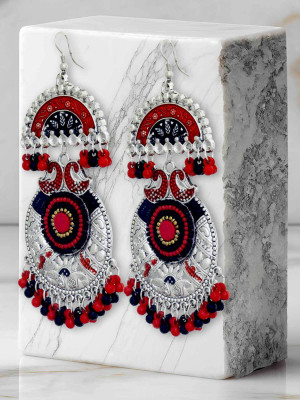 alysa Red Black Meena Moti Mayur Alloy Chandbali Earring