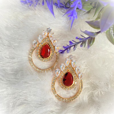 Boho Boutique Crystal Stud Earrings for Women | Red Teardrop Statement Earrings Gold Stud Earring