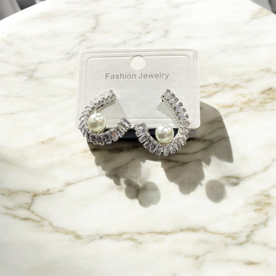 JASH Fancy Earrings with Small AD Diamond & Pearl SE-07 Diamond Alloy Earring Set