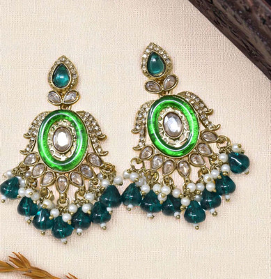 Meira Jewellery Stylish Kundan and Stone Studded Designer Heavy Earring Brass Drops & Danglers