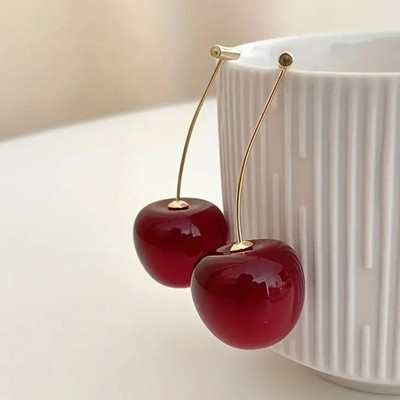 Freebies Stylish Korean Red Cherry Earings For Women & Girls Alloy Stud Earring
