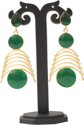JHUMKARANI 18k Gold Plated Designer Earrings with Monalisa Stone Brass Jhumki Earring