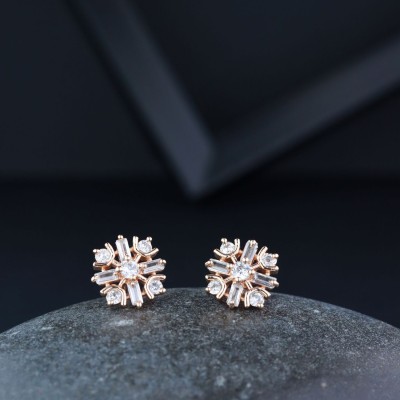 I Jewels Rose Gold Plated CZ American Diamond Floral Shaped Studs Earrings Alloy Stud Earring