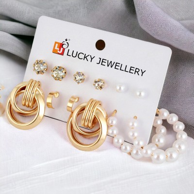 Lucky Jewellery LUCKY JEWELLERY 6 Pairs Combo Set Of Earring for Women & Girls (175-CHEX-1159-6) Metal Earring Set