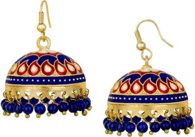 SPARGZ Meenakari Worked Festival Special Enamel Dome Shaped Gold Plated Beads Fish Hook Jhumki Earring For Women Beads Alloy Jhumki Earring