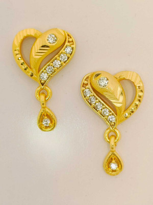 SHE'SJEWELS Glimmering Pave Heart Gold Drop Earrings Cubic Zirconia Brass Drops & Danglers, Earring Set