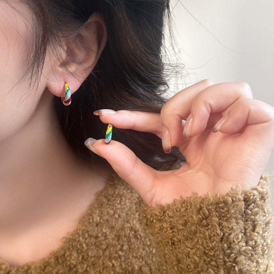 Just lil things Color Block Enamel MultiColoured Hoop Earrings JLT12747 Alloy Hoop Earring
