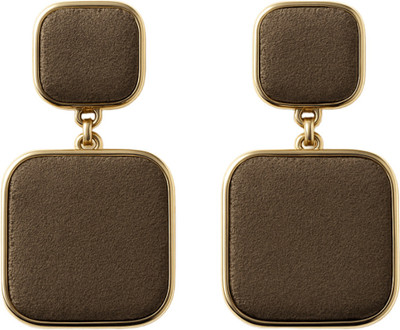 orentalaccess Gold Plated Brown Leather Drop Earrings Square Drop Alloy Drops & Danglers