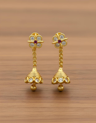 PBM CREATIONS GOLD PLATED AD STONE WEDDING JHUMKI / PEARL STUD / KUNDAN BEADS EARRING Copper Drops & Danglers, Jhumki Earring