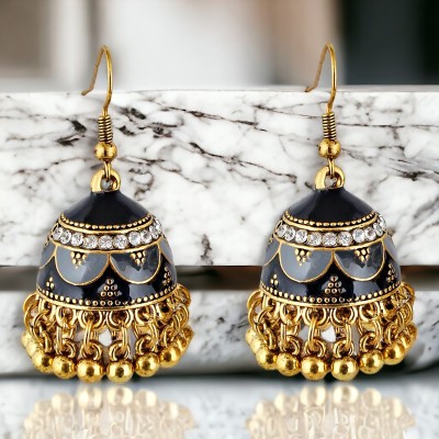 Lucky Jewellery Designer Antique Gold Plated Meenakari Jhumki Pack of 1 (200-CHJM1-1150-BL) Copper Jhumki Earring