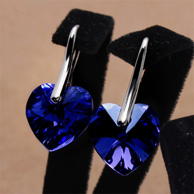 Jewelgenics Silver-Plated Royal Blue Crystal Dangler Hook Earrings Crystal Alloy Drops & Danglers