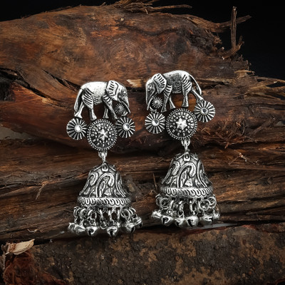 Wynona Oxidised SIlver Traditional Jhumki Earrings Set for Women & Girls German Silver Drops & Danglers