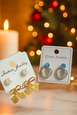 Khushi's collections KC-ER-COMBO-01 Pearl Alloy Stud Earring, Earring Set