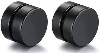 ShobhRam Black Round Magnetic Small 6mm for Mens/Boys/Girls/Womens/Unisex Stainless Steel Stud Earring (1 Pair) Metal Stud Earring, Magnetic Earring