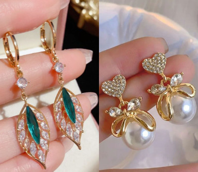 Saugaat Craft Western Wear Stylish Trending Combo Pack Of 2 Korean Earrings For Women Girls Cubic Zirconia, Crystal, Pearl Alloy Drops & Danglers, Rhinestone Studs, Stud Earring, Earring Set