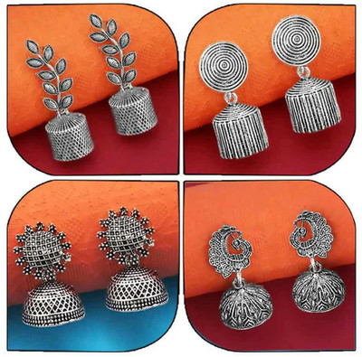 paraachhiya Trendy Silver Oxidized Jhumka Earrings Set for Women & Girls – Pack of 4 Stylish Beads Alloy Jhumki Earring