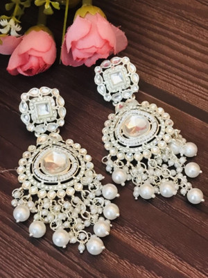 HHJEWELRY WHITE GOLD TRANDING BOLLYWOOD STYLE DROP & DANGLERS EARRING FOR GIRLS & WOMEN Diamond, Pearl Brass Drops & Danglers