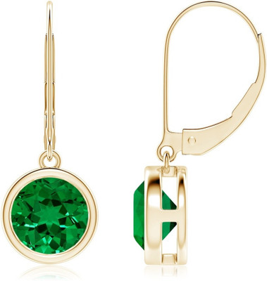 Sivori Lab-Grown Bezel-Set Round Emerald Leverback Drop Earring in Multicolorss Gre Zircon Brass Earring Set