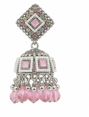 queenora Alloy Silver-plated Pink Jhumka Dangle Earring Crystal Alloy Jhumki Earring