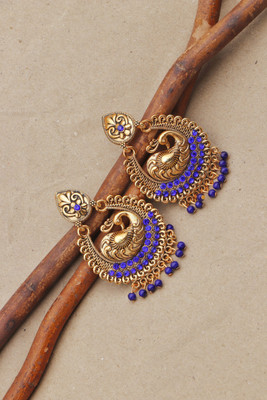 BUMBERELL Traditional Peacock Design Blue Stone Jhumka Earrings for Women & Girls Ruby Alloy Jhumki Earring