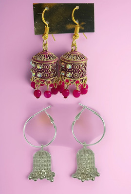 DIY Oxidized Silver Hoop Earrings with Traditional Jhumka Charm Pack of 2 Set Alloy Jhumki Earring