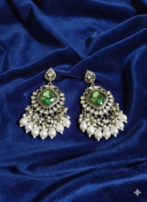 Varnika Creations Kundan Stones Artificial Pearls Traditional Chandbali Earrings for Women Alloy Chandbali Earring