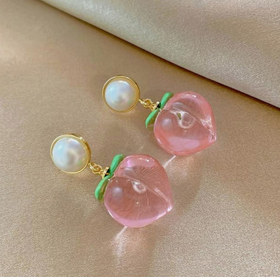 JRISSY Korean Stylish Peach Shape Pearl Drop Earring Alloy Stud Earring