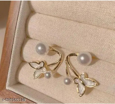RISHASTYLE Butterfly motive earrings with pearl and gold plated Zircon Alloy Stud Earring