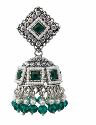 queenora Alloy Silver-plated Green Earring Crystal Alloy Jhumki Earring