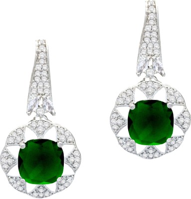 Aiden's Collection Rhodium Plated American Diamond AD Stones Studded Emerald Alloy Earring Set, Drops & Danglers