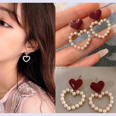 MAHADEV CREATION Brown Dual Heart Korean Earring Crystal Alloy Stud Earring