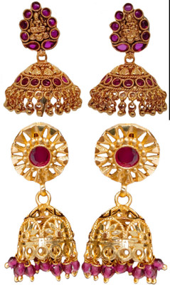 DK FASHION GOLD PLATED ZUMKI EARRING-1ER10-GOLD Ruby Brass Jhumki Earring
