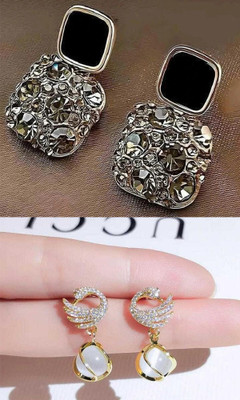 GloAww Western Style Trending Combo Pack of 2 Korean Studs Earrings For Women And Girls Alloy Stud Earring, Drops & Danglers