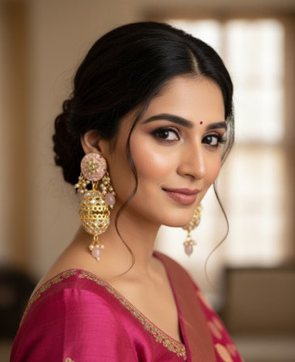 Anant Shree Jewels Kundan Meenakari Jhumka Earrings for Women Gold Plated Wedding Dangler Pearl Brass Drops & Danglers