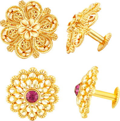MEENAZ earrings for women combo Traditional 1 gram gold south Screw temple studs girls Cubic Zirconia, Ruby Alloy, Metal, Copper, Brass, Stone Stud Earring, Earring Set