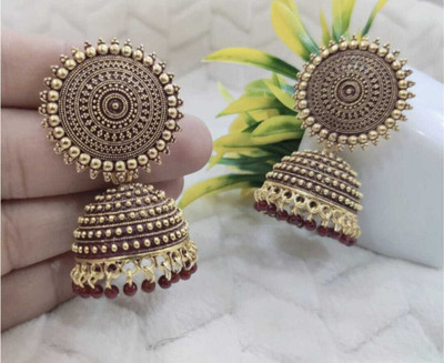 ANSHIKA ENTERPRISES Beautiful & Attractive Kundan Jhumkas For Girls and Women.(Maroon Color) Brass Clip-on Earring, Jhumki Earring, Earring Set